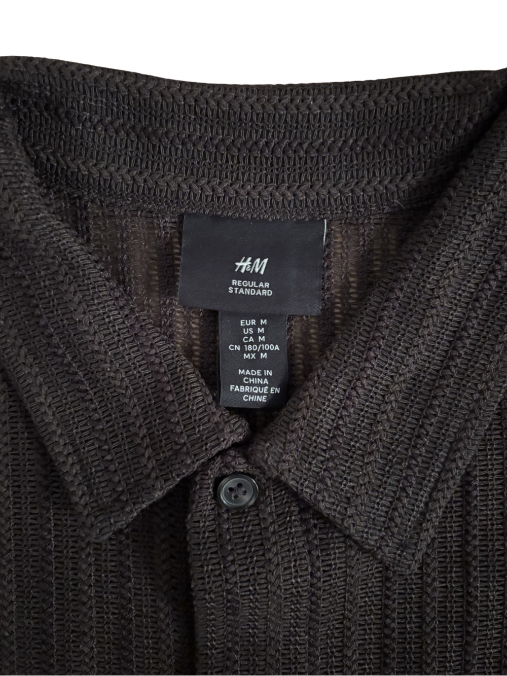 H&M Chocolate Brown Mesh Short-Sleeve Button-Up Shirt - Picture 3 of 5